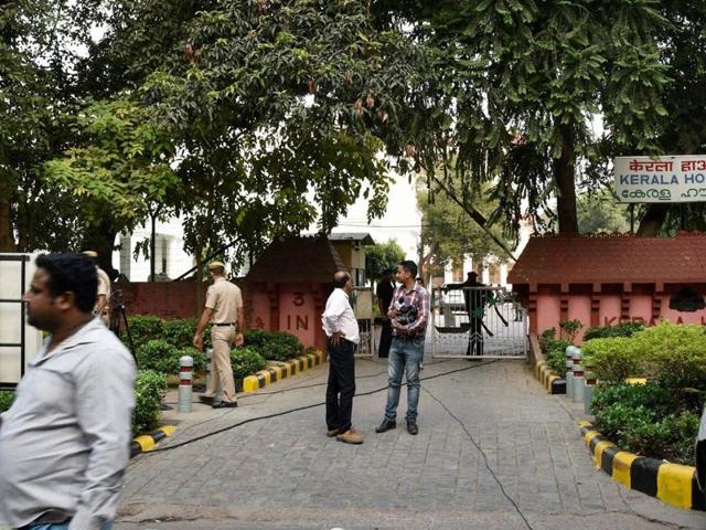 New Delhi: Kerala MPs stage protest outside Kerala House over beef controversy in New Delhi on Tuesday. (PTI Photo) New Delhi: Kerala MPs stage protest outside Kerala House over beef controversy in New Delhi on Tuesday. (PTI Photo)