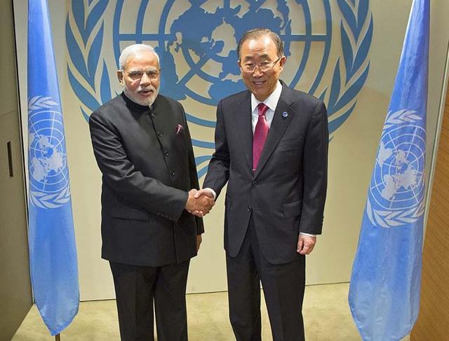 Prime Minister Narendra Modi with UN secretary general Ban Ki moon during the 69th United Nations General Assembly. (AP File Photo) Prime Minister Narendra Modi with UN secretary general Ban Ki moon during the 69th United Nations General Assembly. (AP File Photo)