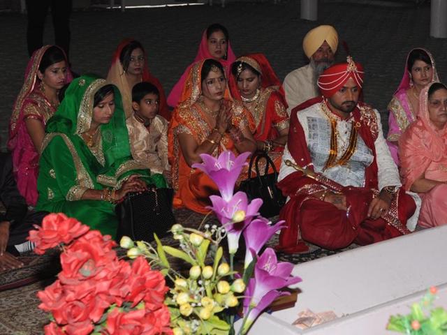 Harbhajan Singh got married with Geeta Basra at a private ceremony in Punjab on Thursday morning. (Pardeep Pandit/HT Photo)