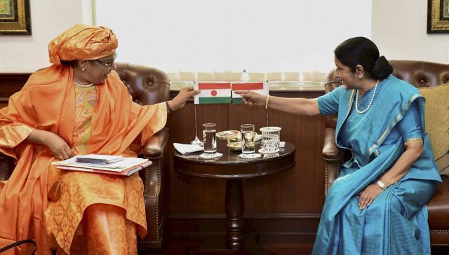 External Affairs Minister Sushma Swaraj with her Niger counterpart Kane Aichatou Boulama during a meeting in New Delhi on Wednesday. (PTI) External Affairs Minister Sushma Swaraj with her Niger counterpart Kane Aichatou Boulama during a meeting in New Delhi on Wednesday. (PTI)