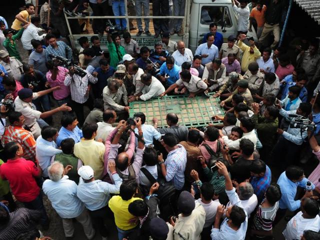 The tiger during rescue operation inside the campus of Central Institute of Agriculture Engineering in Bhopal on Thursday. The tiger during rescue operation inside the campus of Central Institute of Agriculture Engineering in Bhopal on Thursday.