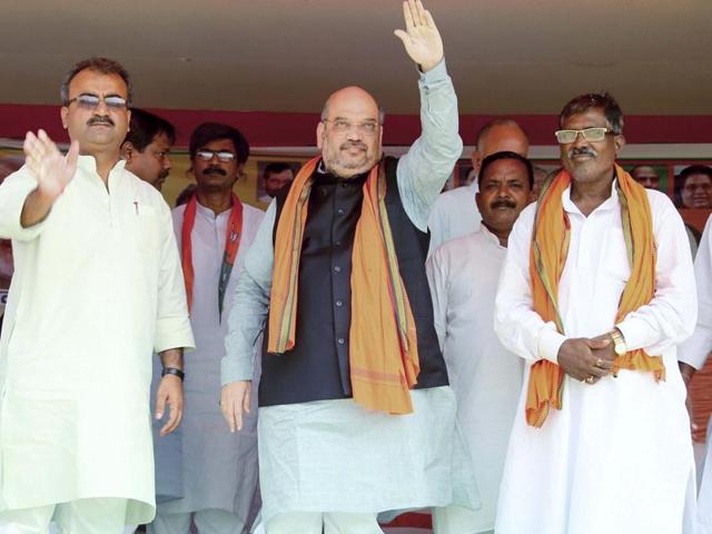 BJP president Amit Shah addressing a public rally in Kurhani. (PTI Photo) BJP president Amit Shah addressing a public rally in Kurhani. (PTI Photo)