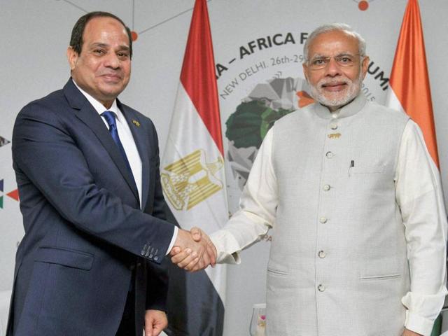 Prime Minister Narendra Modi in a meeting with the President of Egypt Abdel Fattah Al-Sisi, on the sidelines of the 3rd India-Africa Forum Summit 2015 in New Delhi on Thursday.(PTI) Prime Minister Narendra Modi in a meeting with the President of Egypt Abdel Fattah Al-Sisi, on the sidelines of the 3rd India-Africa Forum Summit 2015 in New Delhi on Thursday.(PTI)