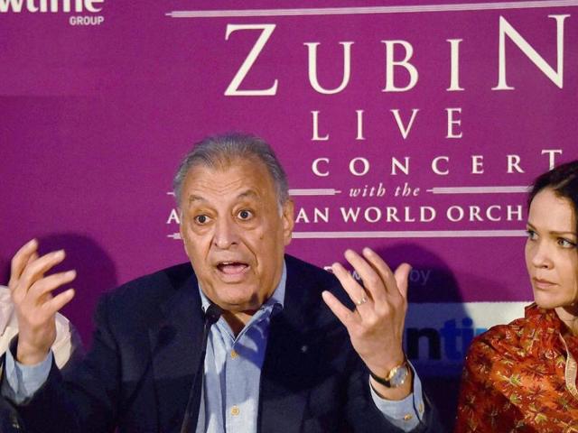 Music conductor Zubin Mehta with Sporano Greta Bradman at a Press Conference, in New Delhi on Friday. (PTI)