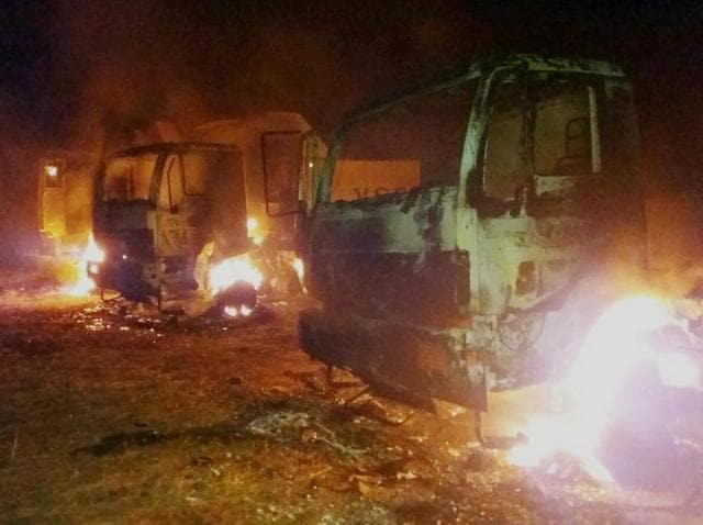 Armed Maoists torched 29 heavy vehicles close to Chargaon mines in Kanker district, south Chhattisgarh.(Ejaz Kaiser/ HT Photo) Armed Maoists torched 29 heavy vehicles close to Chargaon mines in Kanker district, south Chhattisgarh.(Ejaz Kaiser/ HT Photo)