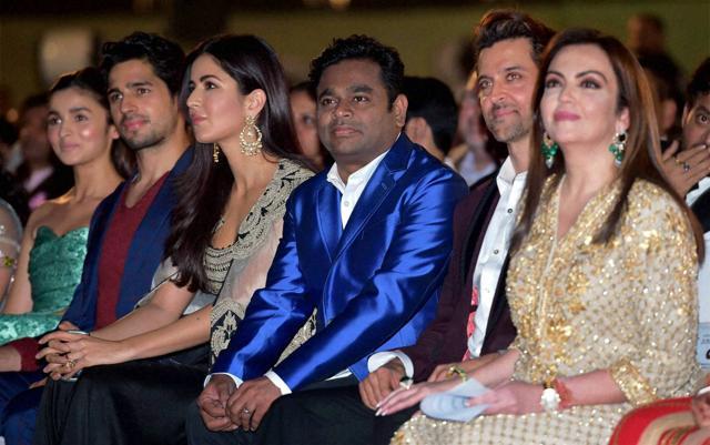 Bollywood actors Hritik Roshan and Katrina Kaif along with Neeta Ambani, Sidharth Malhotra and Alia Bhat during the opening ceremony of 17th edition of Jio MAMI Mumbai Film Festival, in Mumbai on Thursday. (PTI) Bollywood actors Hritik Roshan and Katrina Kaif along with Neeta Ambani, Sidharth Malhotra and Alia Bhat during the opening ceremony of 17th edition of Jio MAMI Mumbai Film Festival, in Mumbai on Thursday. (PTI)