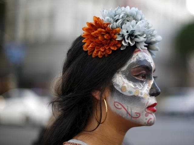 A volunteer participating in the School on Wheels Skid Row Halloween Parade for homeless children in Los Angeles. (REUTERS)