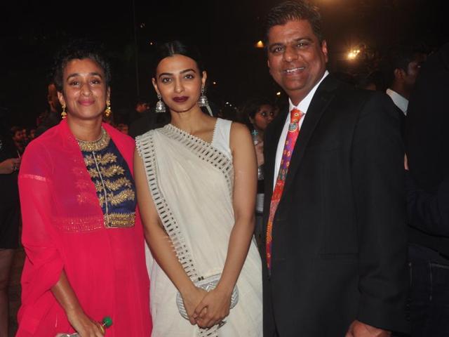 Director Geeta Gandbhir, actor Radhika Apte and international fimmaker Irfan Izhar during Jio MAMI 17th Mumbai Film Festival Opening Ceremony. (IANS)