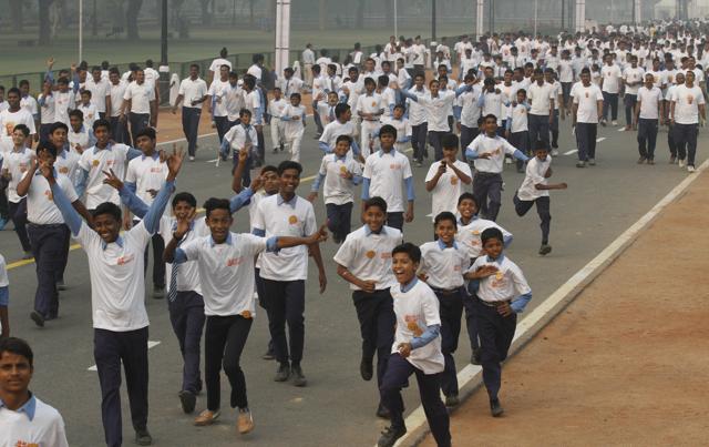 People participating in the Run for Unity in New Delhi. Modi announced an “Ek Bharat, Shresth Bharat” (One India, Best India) scheme to commemorate the occasion. (Virendra Singh Gosain/ HT photo)