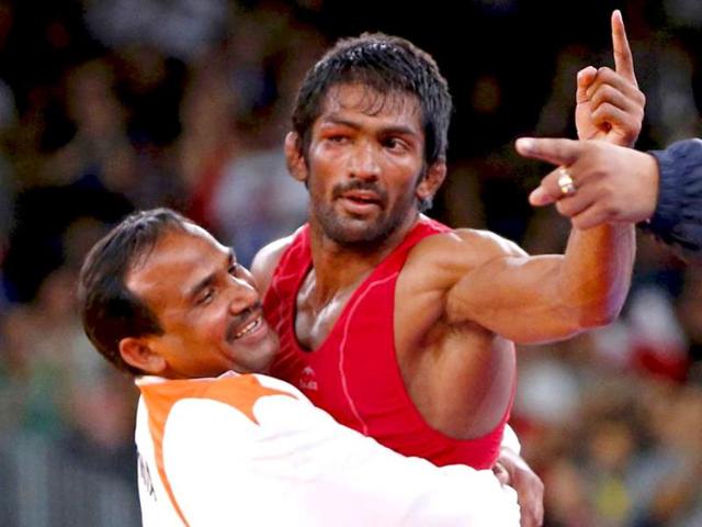 A file photo of Yogeshwar Dutt after winning the bronze medal in the men’s 60kg freestyle wrestling during the 2012 London Olympic Games.(Reuters Photo) A file photo of Yogeshwar Dutt after winning the bronze medal in the men’s 60kg freestyle wrestling during the 2012 London Olympic Games.(Reuters Photo)