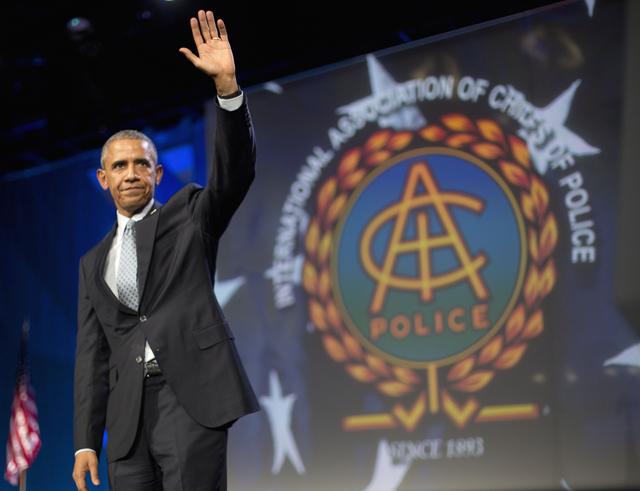 In this October 27, 2015 photo, President Barack Obama waves after speaking at the 122nd International Association of Chiefs of Police Annual Conference in Chicago. In the national conversation about crime and punishment, Obama hasn’t been afraid to identify with the people being policed, as well as with the police. (AP) In this October 27, 2015 photo, President Barack Obama waves after speaking at the 122nd International Association of Chiefs of Police Annual Conference in Chicago. In the national conversation about crime and punishment, Obama hasn’t been afraid to identify with the people being policed, as well as with the police. (AP)