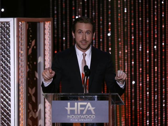 Actor Ryan Gosling presents the New Hollywood Award. (REUTERS)