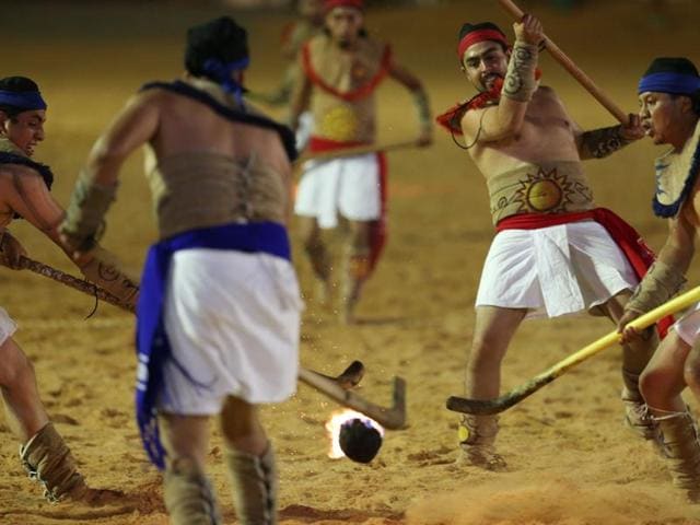 Members of the Mexican team play "Pelota Purepecha" during the final games of the World Indigenous Games, in Palmas, Brazil. (AP) Members of the Mexican team play "Pelota Purepecha" during the final games of the World Indigenous Games, in Palmas, Brazil. (AP)