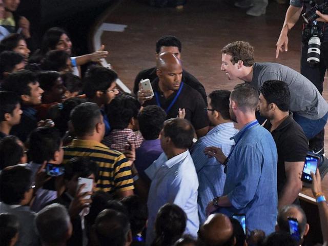 Facebook Chairman and CEO Mark Zuckerberg during an interaction with IIT students at Delhi.(PTI Photo)