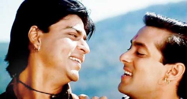 Shah Rukh Khan and Salman Khan in a still from Karan Arjun. (YOUTUBE GRAB)