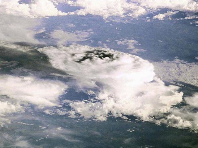 This mass of storm clouds was observed by Expedition 1 from the International Space Station. The picture was the first Earth observation still image downlinked by the three-man crew, which consisted of flight engineer Sergei Krikalev, Soyuz commander Yuri Gidzenko and mission commander William Shepherd. (Photo courtesy: nasa.gov)