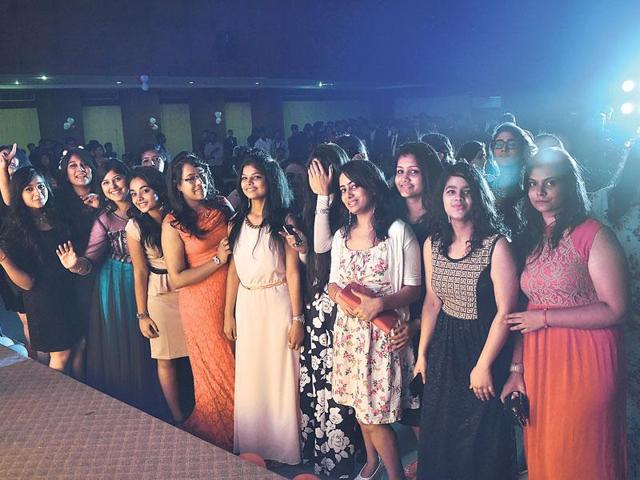 The students of Amity University pose for a picture during the freshers bash. (HT photo/Rajeev Choudhary)