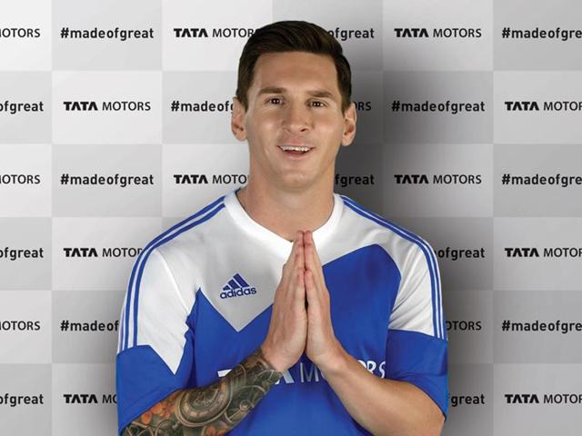 Argentine football captain and Barcelona star Lionel Messi has been roped in by Tata Motors as brand ambassador for Tata’s passenger vehicles portfolio.(Photo credit: Mayank Preek’s Twitter handle)