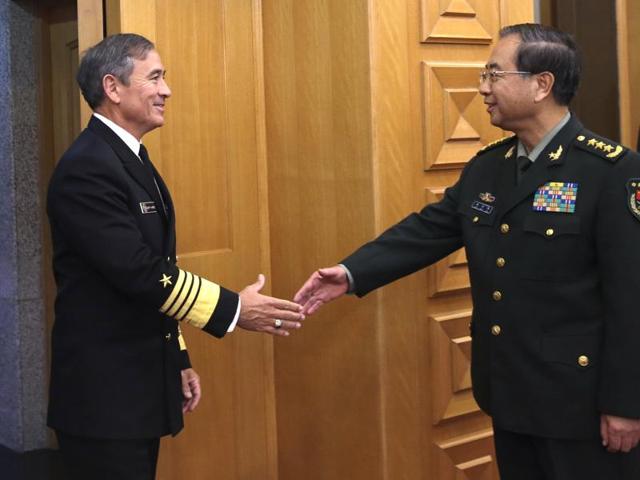 Adm. Harry B. Harris, Jr., U.S. Navy Commander (left) shakes hands with China's General Fang Fenghui, PLA Chief of General Staff, in Beijing, China, Tuesday, Nov. 3, 2015. (AP) Adm. Harry B. Harris, Jr., U.S. Navy Commander (left) shakes hands with China's General Fang Fenghui, PLA Chief of General Staff, in Beijing, China, Tuesday, Nov. 3, 2015. (AP)