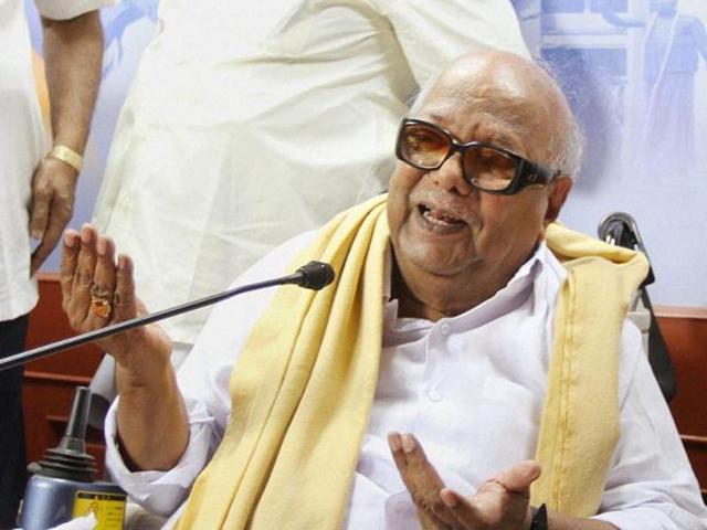 File photo of DMK chief M Karunanidhi addressing a press conference in Chennai. (PTI Photo) File photo of DMK chief M Karunanidhi addressing a press conference in Chennai. (PTI Photo)