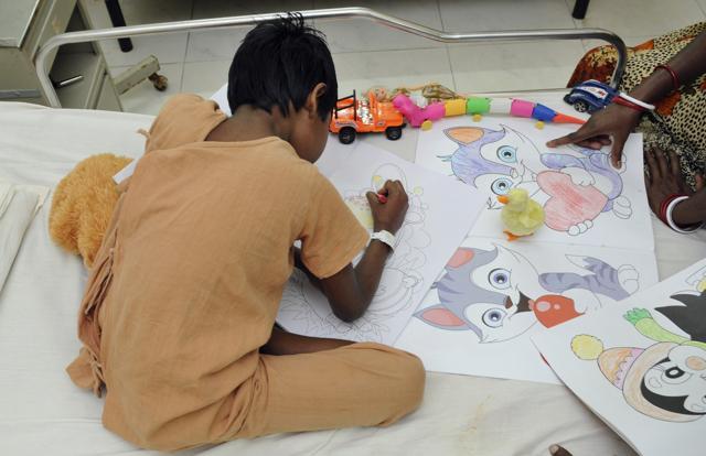 The young rape victim after recovery of wounds painting at the hospital. (Photo by Diwakar Prasad/ Hindustan Times) (Hindustan Times)