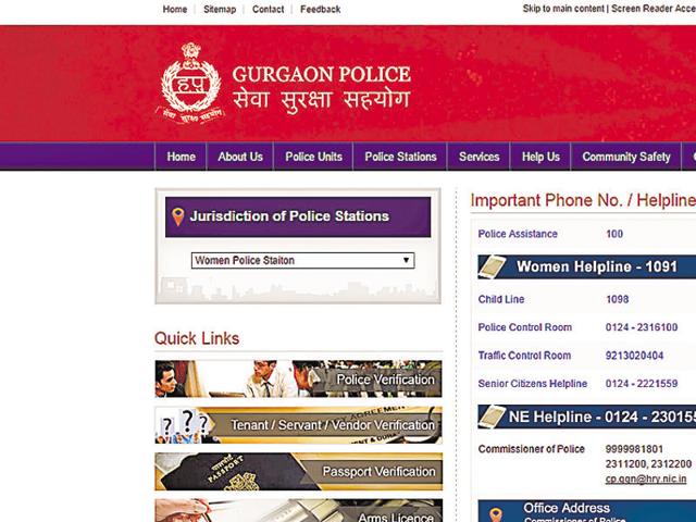 The Gurgaon police’s website did not have any information about the women police station till Monday evening. (HT photo)