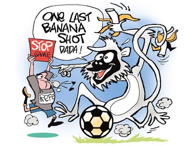 An Indian Football Association league match was abandoned in Kolkata after four langurs invaded the pitch.(Illustration by Jayanto)