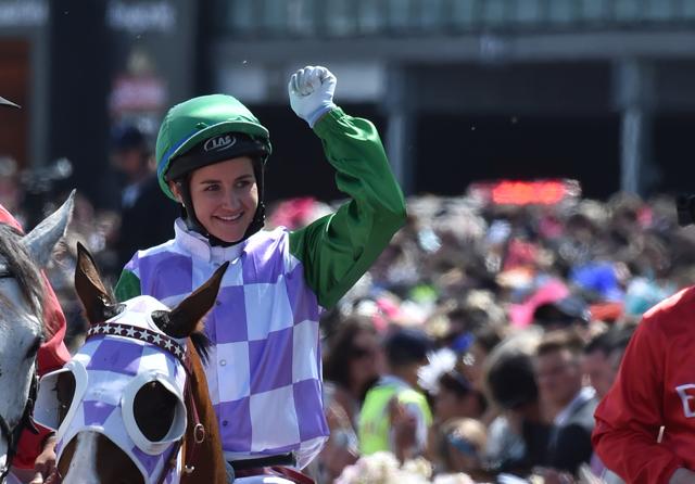 Jockey Michelle Payne of Australia punches the air after becoming the first female jockey to win a Melbourne Cup on Prince of Penzance. (AFP) Jockey Michelle Payne of Australia punches the air after becoming the first female jockey to win a Melbourne Cup on Prince of Penzance. (AFP)
