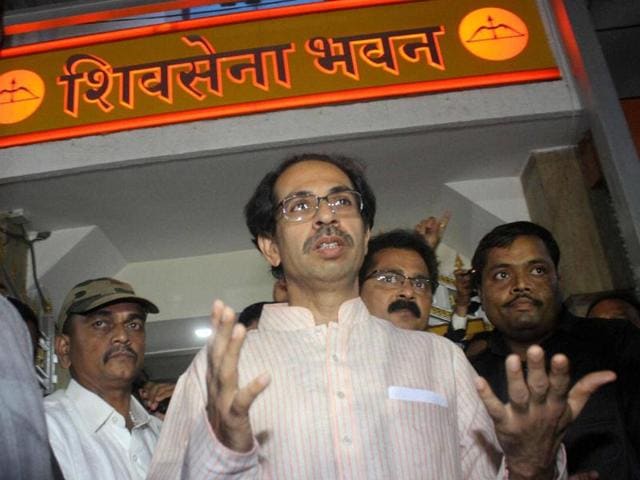 Shiv Sena executive president Uddhav Thackeray coming out of Shivsena Bhavan after meeting the party legislators, in Mumbai on Tuesday. (PTI Photo) Shiv Sena executive president Uddhav Thackeray coming out of Shivsena Bhavan after meeting the party legislators, in Mumbai on Tuesday. (PTI Photo)