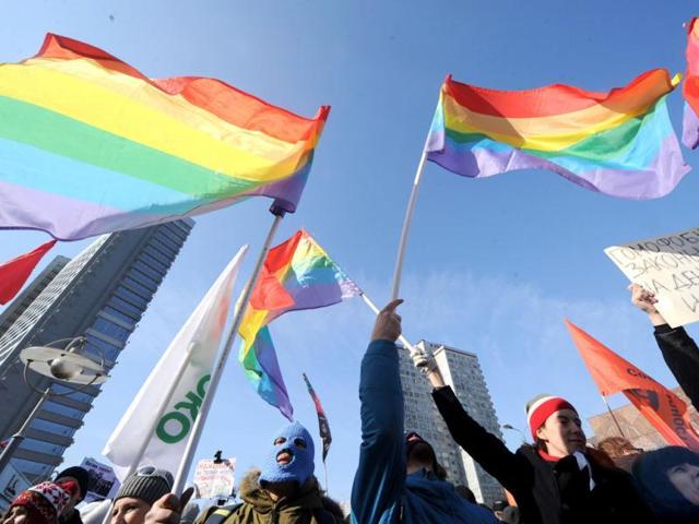Gay rights activists take part in a rally. AFP Gay rights activists take part in a rally. AFP