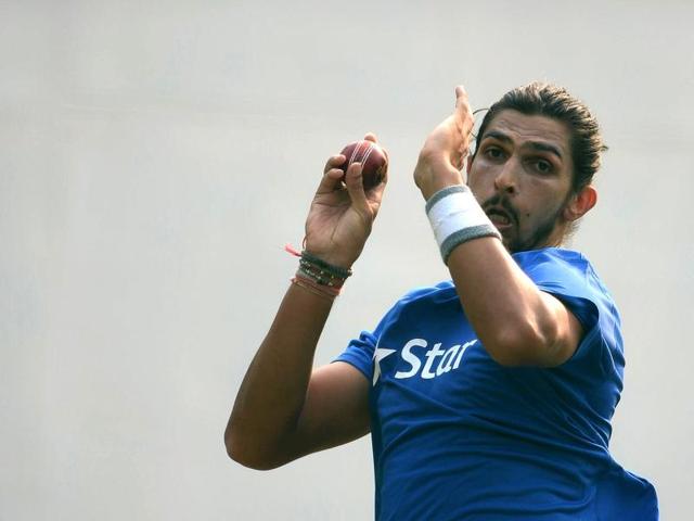 Ishant Sharma bowls in the nets during a training session on the eve of the first Test match. (AFP)