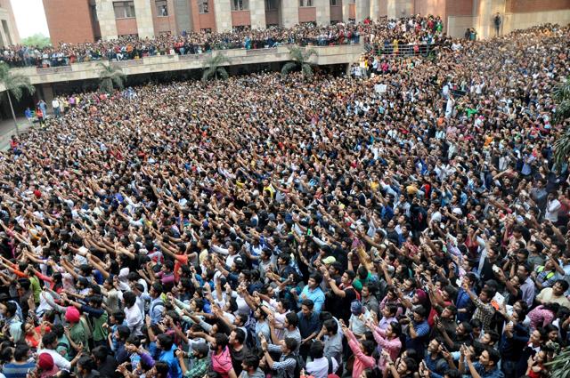 Students gather to get a glimpse of actor Salman Khan and actress Sonam Kapoor during their visit to Amity University for the promotion of Prem Ratan Dhan Payo in Noida on Wednesday. (PTI) Students gather to get a glimpse of actor Salman Khan and actress Sonam Kapoor during their visit to Amity University for the promotion of Prem Ratan Dhan Payo in Noida on Wednesday. (PTI)