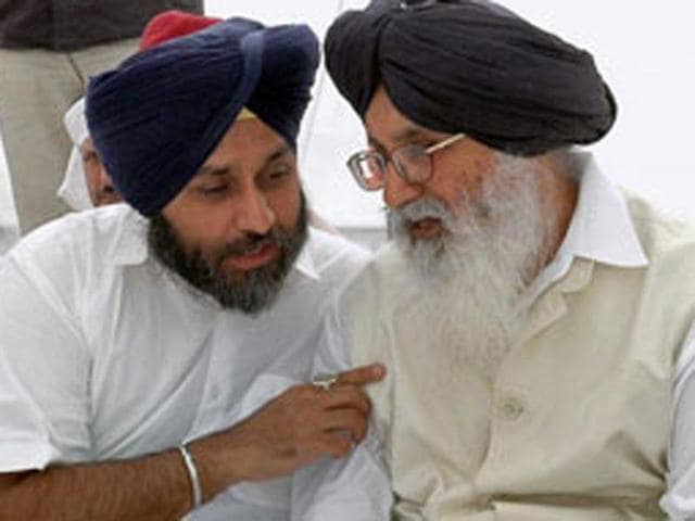 Punjab deputy CM Sukhbir Singh Badal with CM Parkash Singh Badal. (HT Photo) Punjab deputy CM Sukhbir Singh Badal with CM Parkash Singh Badal. (HT Photo)