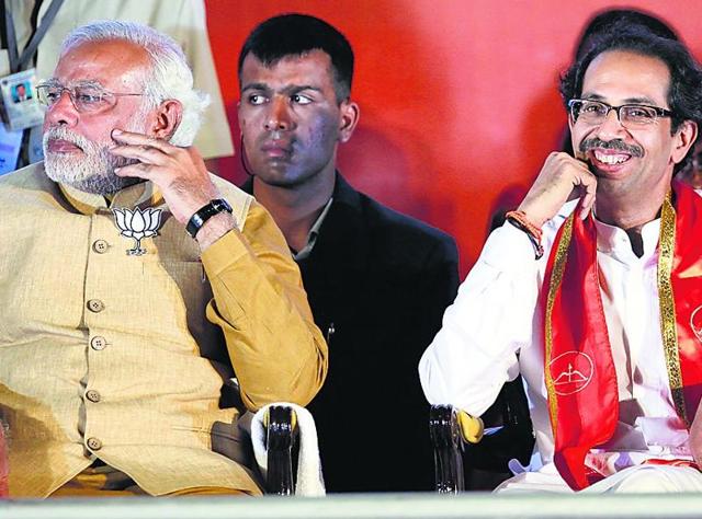 File photo of Prime Minister Narendra Modi and Shiv Sena party chief Uddhav Thackeray, during an election rally at BKC in Mumbai. (Kunal Patil/ HT Photo) File photo of Prime Minister Narendra Modi and Shiv Sena party chief Uddhav Thackeray, during an election rally at BKC in Mumbai. (Kunal Patil/ HT Photo)