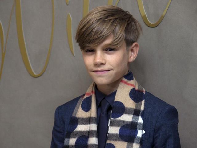 David Beckham’s son Romeo poses for shutterbugs upon arrival at the Burberry festive film launch at their store in central London. (AP)