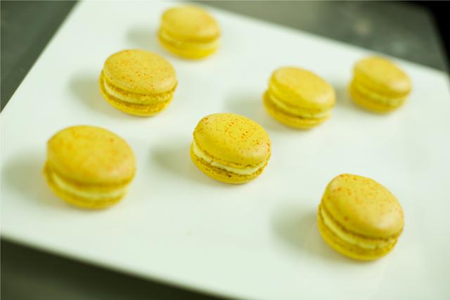 Marigold and saffron-infused macarons Marigold and saffron-infused macarons