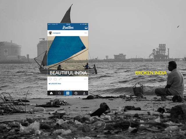 The Instagram frame captures a bright and beautiful boat depicting freedom and joy, while the rest of the image depicts an India that’s plagued by garbage problems (Photo: Limitless) The Instagram frame captures a bright and beautiful boat depicting freedom and joy, while the rest of the image depicts an India that’s plagued by garbage problems (Photo: Limitless)