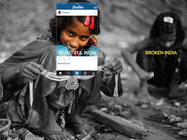 The Instagram frame shows a young girl child smiling for the camera, while the big picture tells the story of child labour that’s hugely prevalent in India (Photo: Limitless) The Instagram frame shows a young girl child smiling for the camera, while the big picture tells the story of child labour that’s hugely prevalent in India (Photo: Limitless)