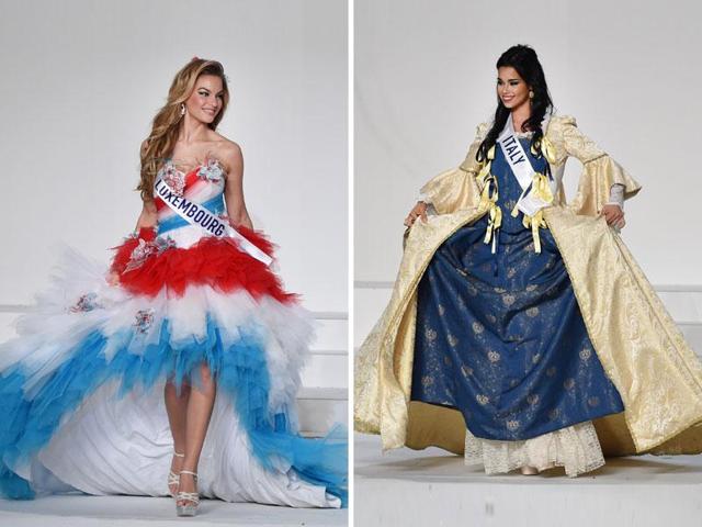 Miss Luxembourg Natascha Bintz and Miss Italy Valentina Paganotto. (AFP) 