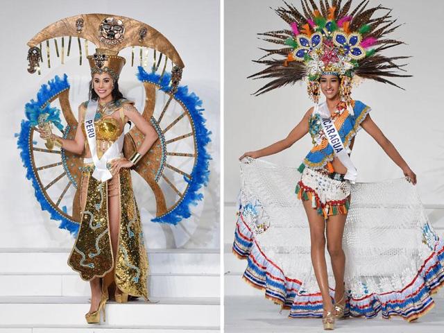 Miss Peru Cynthia Lucia Toth Montoro and Miss Nicaragua Yaoska Ruiz. (AFP) 