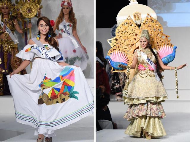 Miss El Salvador Eugenia Avalos and finally, Miss India Supriya Aiman. (aFP) 
