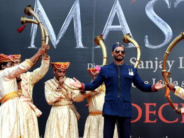 Ranveer Singh poses at the poster launch of the upcoming Hindi film Bajirao Mastani in Mumbai on November 4, 2015. (AFP)