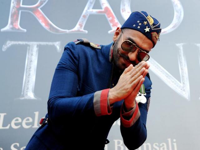 Ranveer Singh greets fans at the poster launch of the Bajirao Mastani in Mumbai on November 4, 2015. (AFP)