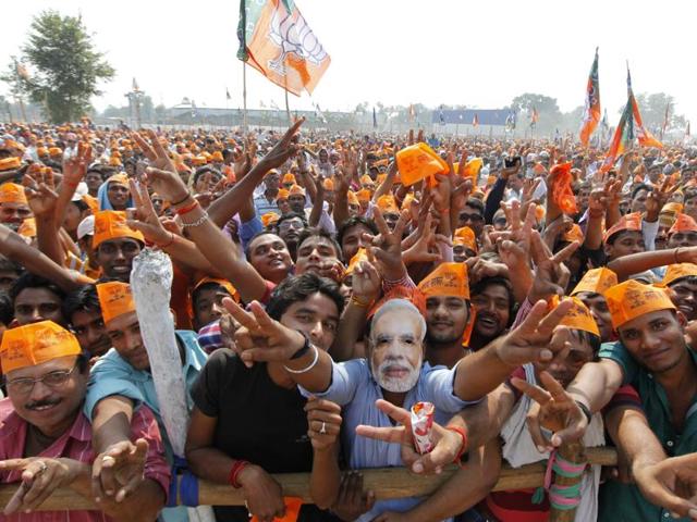 Prime Minister Narendra Modi’s was the star attraction at all BJP rallies, drawing a large number of crowds. (Arvind Yadav/ HT Photo) 