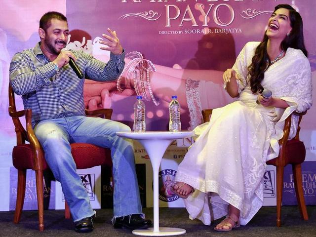 Bollywood actor Salman Khan and actor Sonam Kapoor wooed Delhiites with their easy banter at the song launch for Prem Ratan Dhan Payo. (PTI)