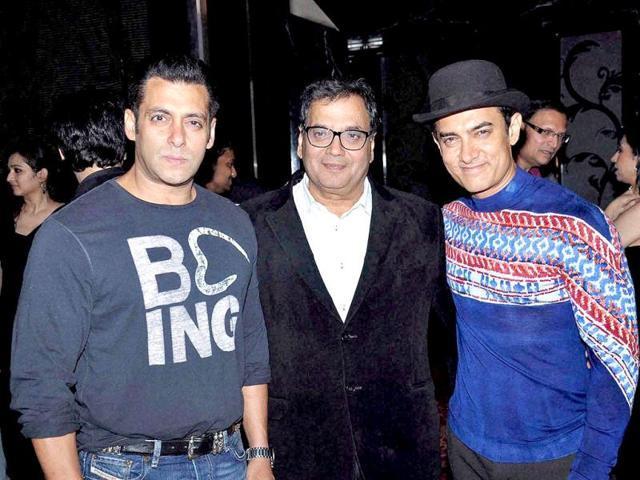 Salman and Aamir Khan with Subhash Ghai in the middle. Salman and Aamir Khan with Subhash Ghai in the middle.
