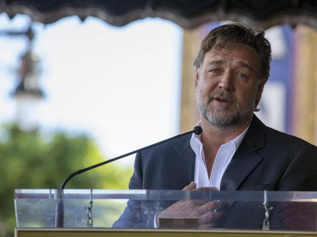 Russell Crowe, who starred in Scott’s Gladiator among other films, speaks at the unveiling of the director’s on the Hollywood Walk of Fame in Los Angeles, California. (REUTERS)