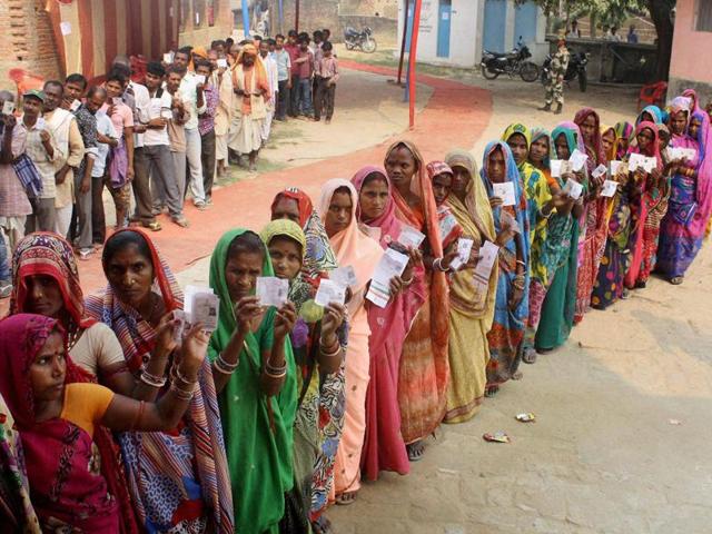 Voters wait in queues to cast their votes during fifth phase of Bihar elections in Darbhanga. (PTI) Voters wait in queues to cast their votes during fifth phase of Bihar elections in Darbhanga. (PTI)