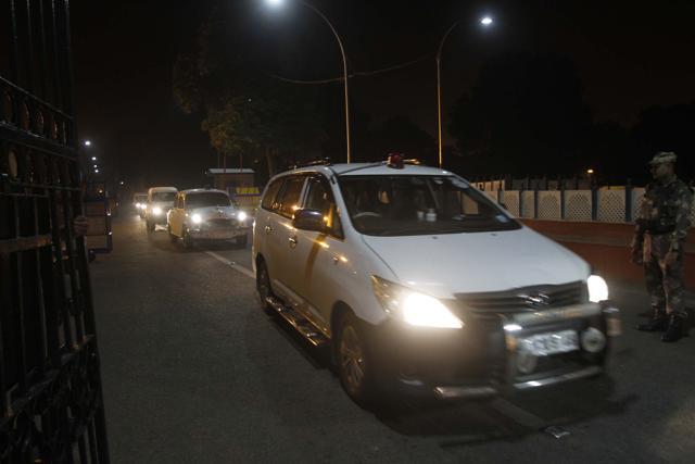 A convoy of security cars believed to be carrying Rajendra Nikalje, widely known as Chhota Rajan, leaves the Air force Station at Palam in New Delhi. (Virendra Singh Gosain/HT Photo) A convoy of security cars believed to be carrying Rajendra Nikalje, widely known as Chhota Rajan, leaves the Air force Station at Palam in New Delhi. (Virendra Singh Gosain/HT Photo)