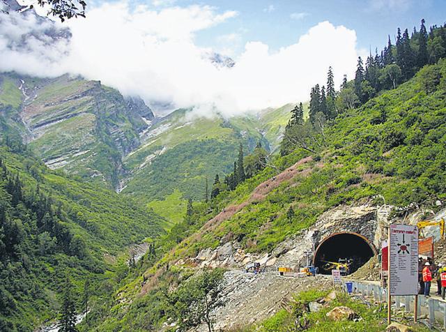 The 8.8 km tunnel, which is under construction since 2009, will provide all-weather road connectivity to the tribal Lahaul Spiti district, which remains cut off for six months every winter. (Aqil Khan/HTPhoto) The 8.8 km tunnel, which is under construction since 2009, will provide all-weather road connectivity to the tribal Lahaul Spiti district, which remains cut off for six months every winter. (Aqil Khan/HTPhoto)